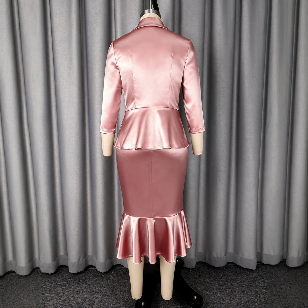 elegancesatin skirt suit bowsilm waist suit outwear mermaid hip covering two-piece set