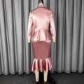 elegancesatin skirt suit bowsilm waist suit outwear mermaid hip covering two-piece set