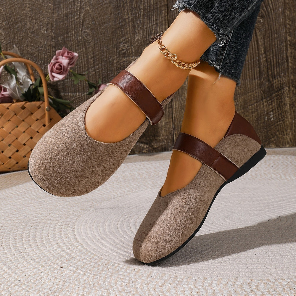 Export spring autumnew arrival suede soft leather mary jane shoes women's easiest for match soft bottom two-wear velcroflatsflats