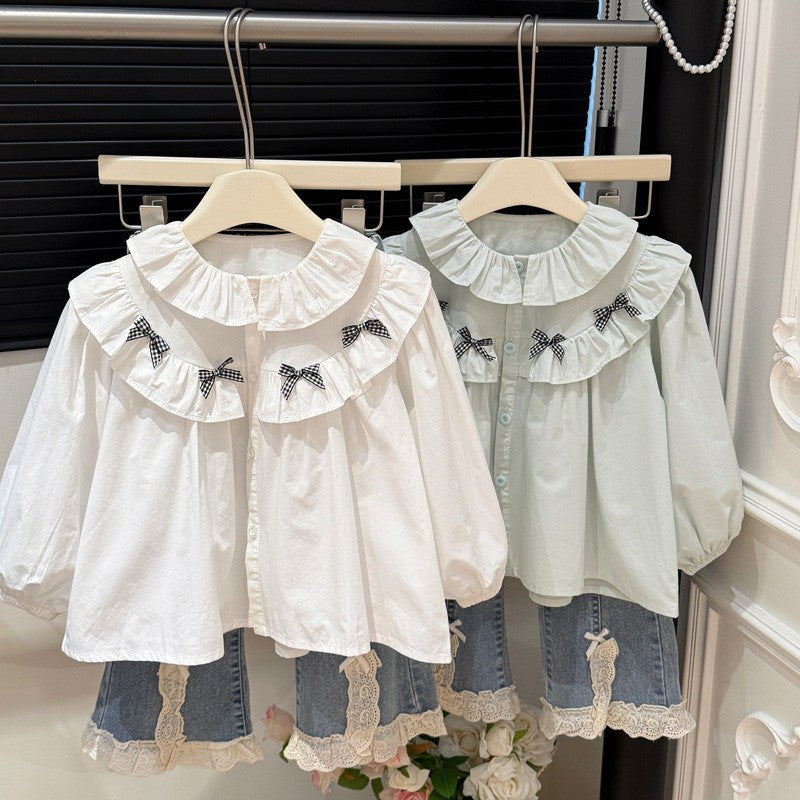 Springnew arrivalgirlshirt baby girlfashionk-stylelong sleeves shirt stylekidstopscasual children's clothing trendy