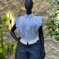 European and american cross-border women's fashion:  summer new arrivals - trendy striped, beaded, and patchwork design short-sleeve shirt