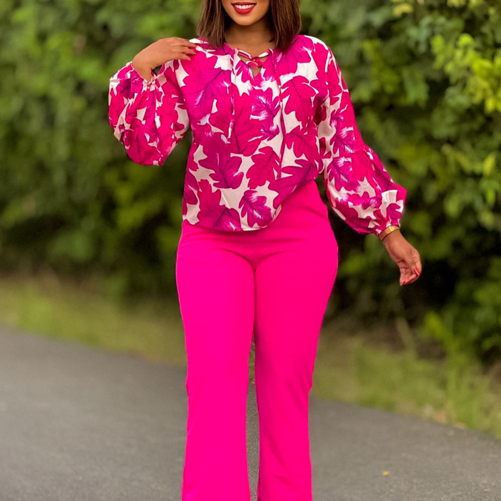 D3289 european and american style women's clothing  new ol fashion printed long sleeve top and wide leg pants two-piece set african outfit