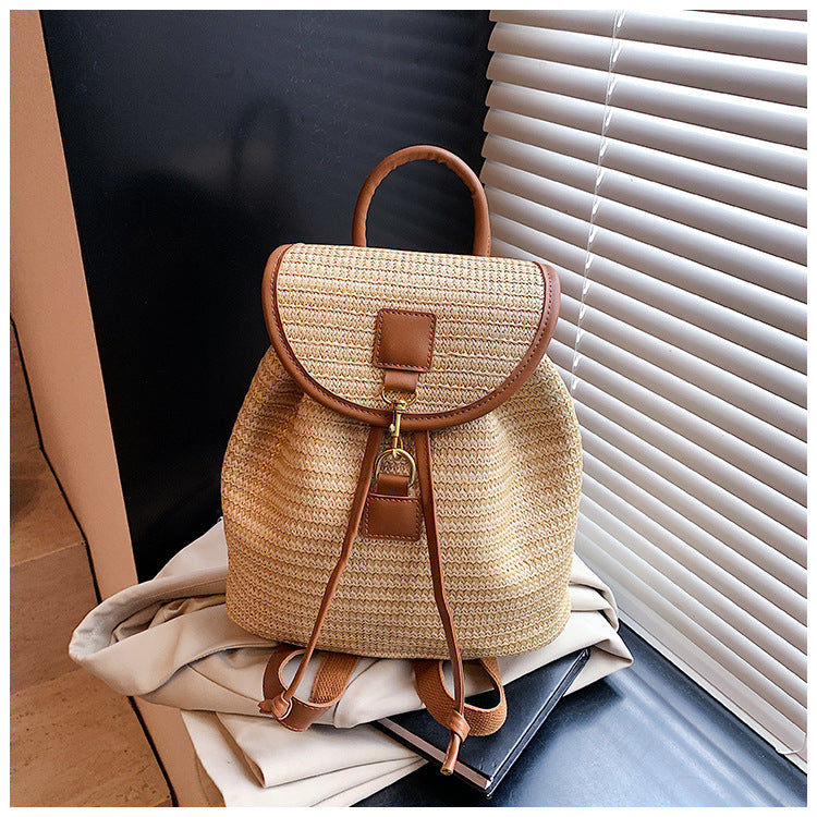 Cross-border woven straw bag women's large capacity 2025 new summer leisure backpack student schoolbag travel backpack