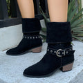 Casual and versatile ankle boots: new  cross-border plus size autumn round toe french chunky heel solid color women's martin boots