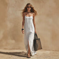 European and american cross-border independent station  summer new fashion elegant casual slit solid color camisole dress women's clothing