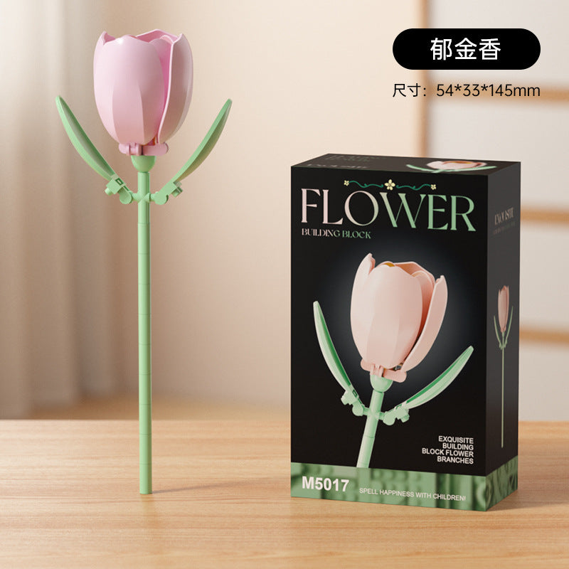 artificial bouquet single preserved flower desktop decoration toy rose flower assemble building block insert toy