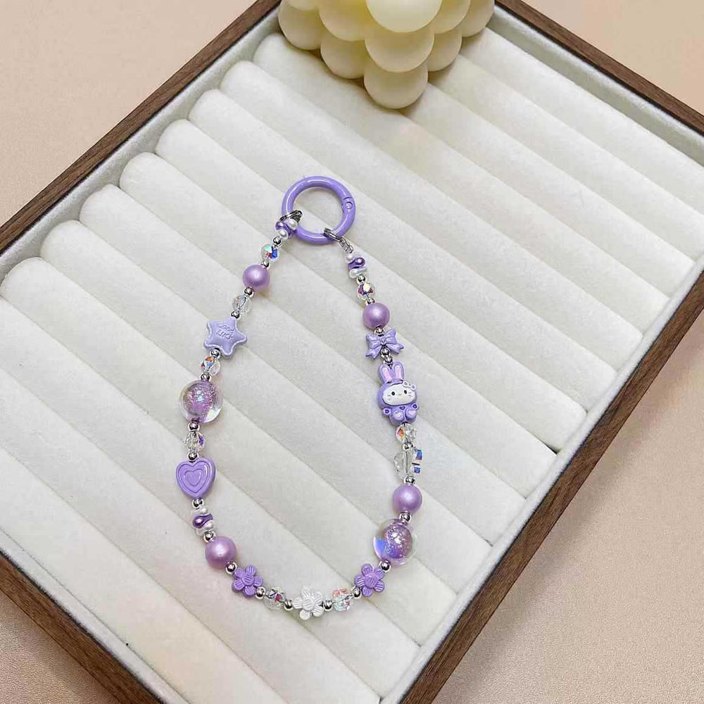 Creative cartoon kt rabbit alloy chain mobile phone lanyard wrist new diy handmade beaded crystal star bag pendant
