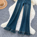 Retrohigh waistflaredjeans women's lace decoration slimming look silm microflaredpants autumn sense of design american style