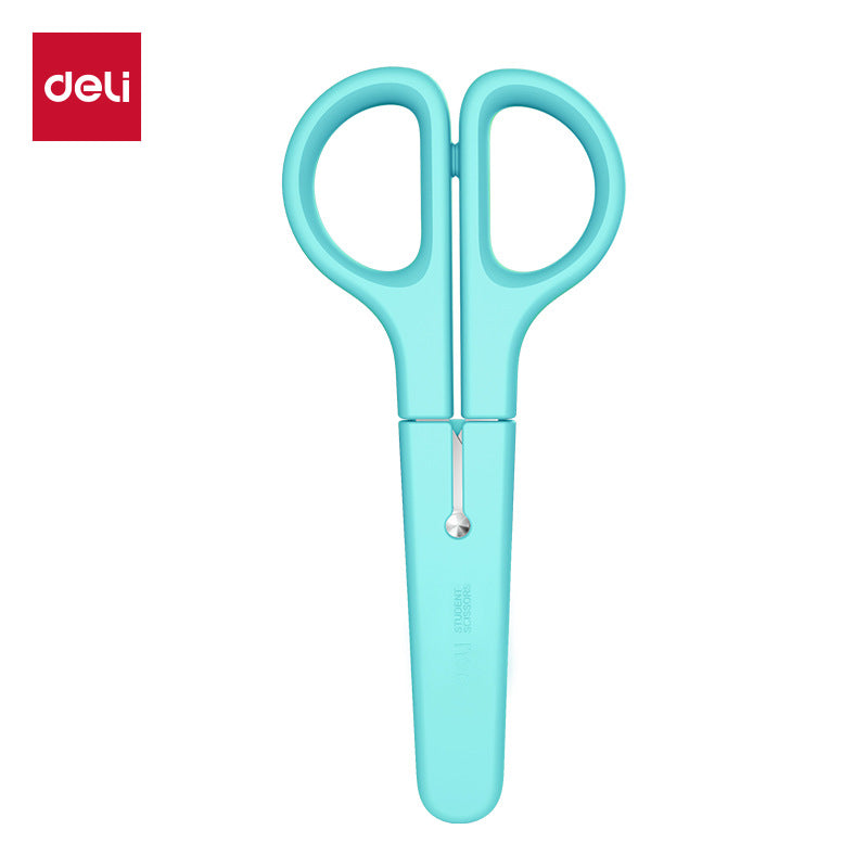 Deli 6021 student handmade scissors cute cartoon child protective cover scissors mini student small scissors wholesale