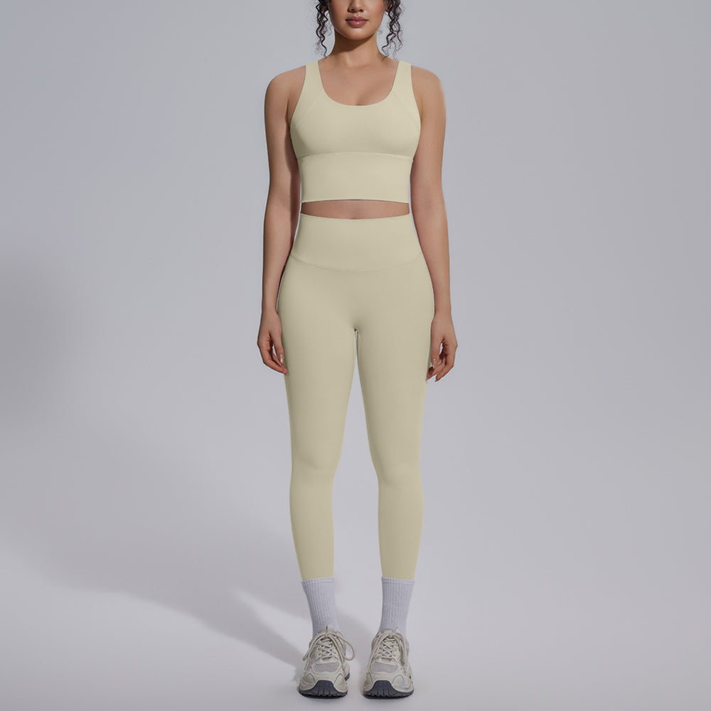 Naked-feel, form-fitting, quick-dry yoga set with a sexy racerback sports bra, high-waisted leggings, and butt-lifting design, perfect for outdoor running and fitness