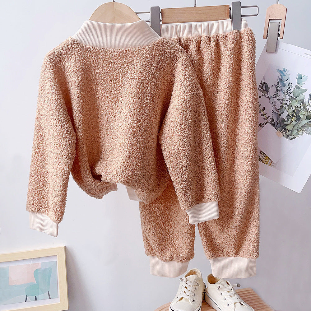 Kids' plush fleece set - new winter collection for boys and girls - thickened sweatshirt & long sleeve two-piece outfit - children's clothing - dropshipping available