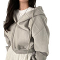 autumn new arrivals: ins-style fleece-lined, versatile, fashionable, short, slim-fit, zip-up, warm, solid color hooded sweatshirt for women