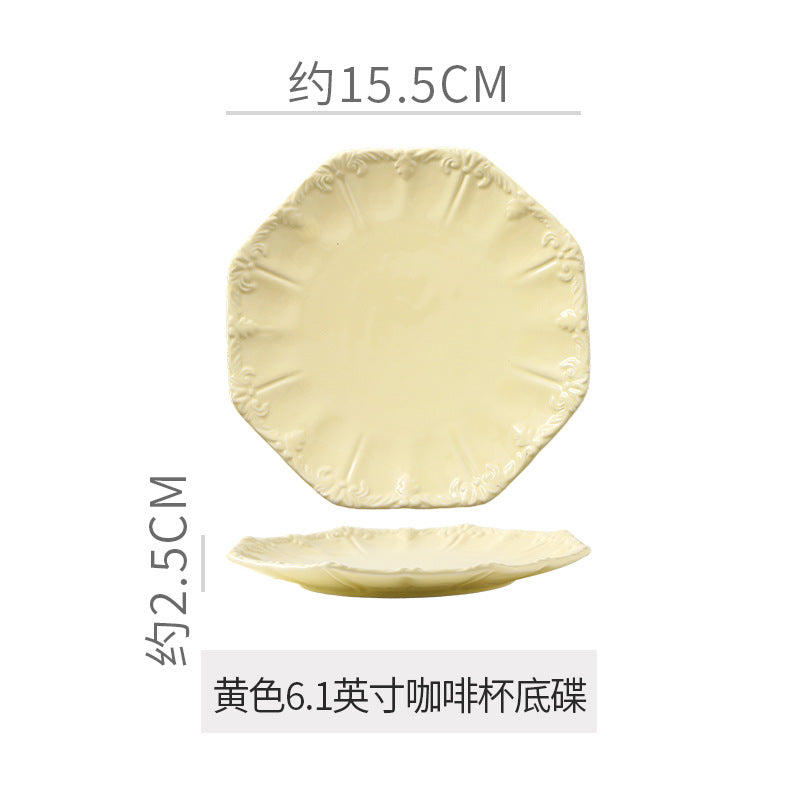 Embossed retro ceramic dinnerware set - french style, high-end steak plates, dessert plates, and salad bowls for home use