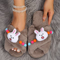 plus size fur slippers for women 2024fall and winternew arrivalflats home indoor and outdoor wear cross cartoon cotton slippers