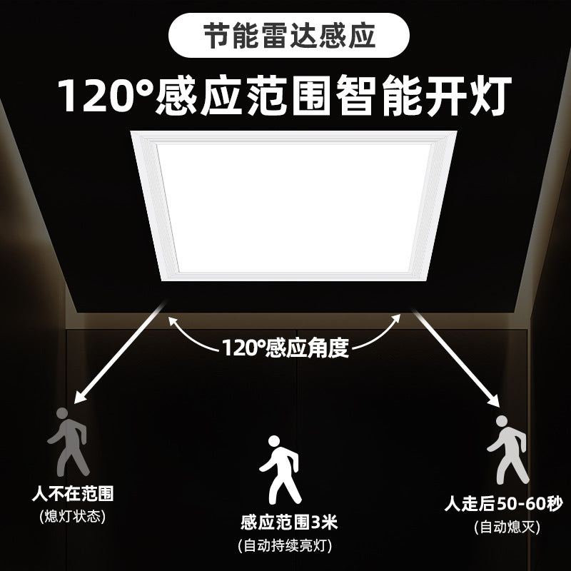 Led integrated ceiling smart panel light - bathroom, hallway, radar & motion sensor, aluminum clip-in, sound control flat panel light