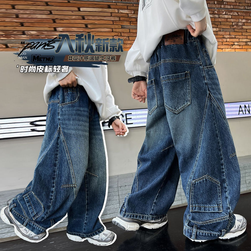 Boys' jeans - autumn collection, scimitar style, korean fashion, new spring/autumn styles, mid-to-large size, stylish wide-leg trousers for kids