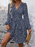 Fall and winternew arrival slanted collar lantern sleeve pleated waist dress