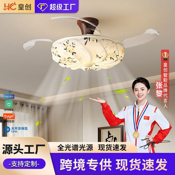 Medieval ceiling fan light living room full spectrum walnut color bedroom light fabric tea room study dining room fan chandelier