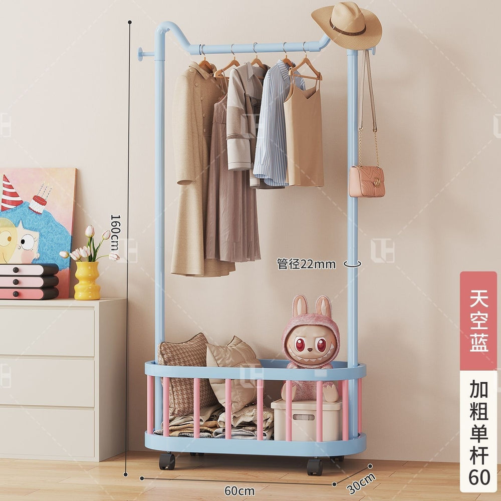 Simple clothes hanger floor-standing vertical clothes hanger movable wheeled student dormitory thickened clothes hanger dopamine coat rack