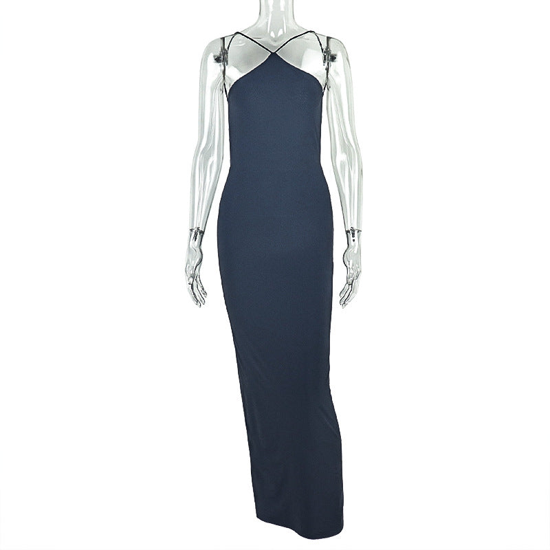 Fashion styleexportpure colorelegant women's clothingelegance one step low waist hip skirthalter sleeveless backless long dress