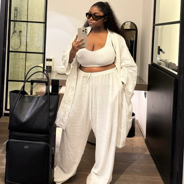 European and American large size new cardigan long shirt top women's African women's casual trousers solid color fashion two-piece set