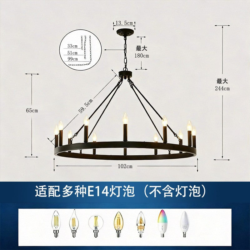 American industrial double-layer ring personalized chandelier house high-ceiling living room multi-head iron chandelier hotel engineering chandelier