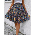 Shipped: european and american summer floral print women's bohemian ruffle hem midi skirt