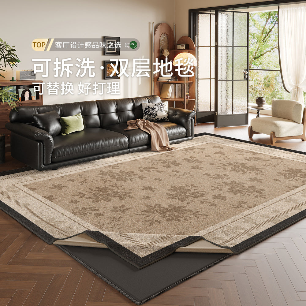 Removable and washable carpet living room frenchretro double layer machine washable sound insulation mat medieval style easy-care bedroom bedside blanket