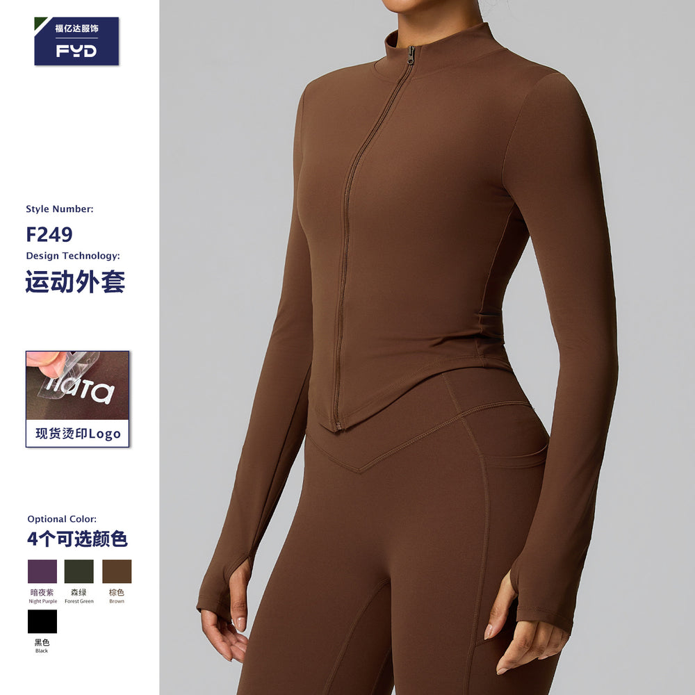 European and american style cross-border long-sleeve yoga top cardigan zipper quick-dry sports jacket stand collar slim fit outdoor fitness apparel