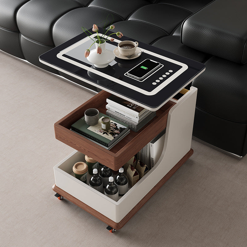 Medieval style smart movable coffee table living room for home small apartment adjustable side table sofa side cabinet trolley