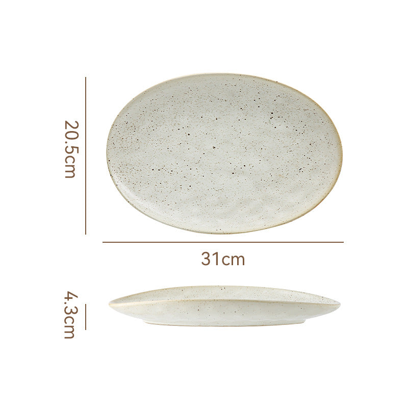 Retro stoneware oval ceramic long plate restaurant for home large capacity stylish fish plate sushi pastry dessert plate