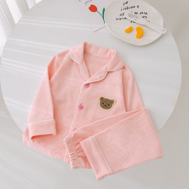 Baby cartoon pajamas, sleepwear, loungewear - stylish korean style, long-sleeved cardigan, pure cotton set, separates for toddlers and young children