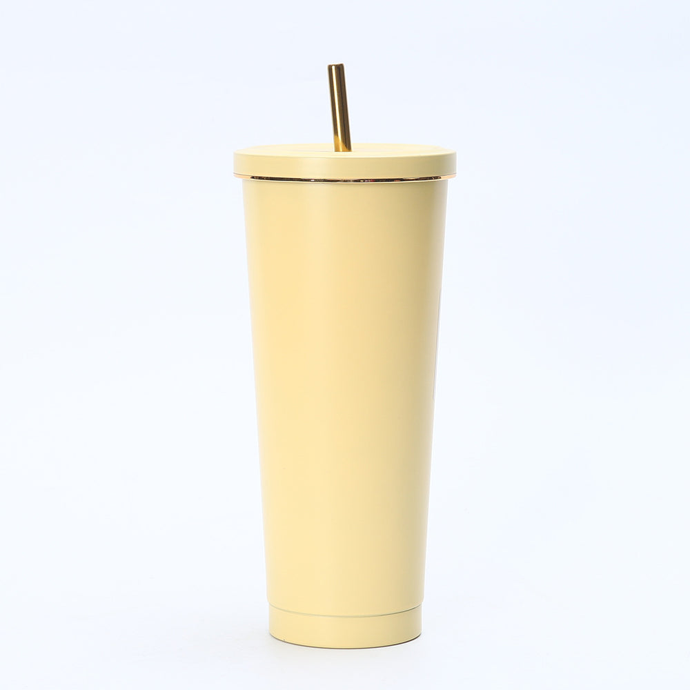 304 stainless steel gold-rimmed straw thermos cup outdoor portable car cooling ice cup car cup coffee cup