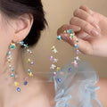 Spring/summer beach vacation style floral earrings - women's colorful dopamine long tassel earrings - sweet & unique studs
