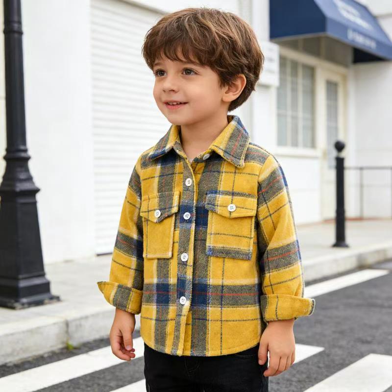 Factory new children's spring collection: export-quality boys' cotton long-sleeve plaid shirt