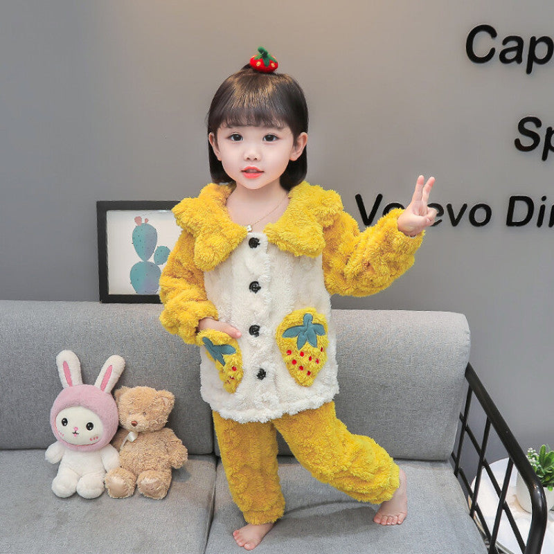 Girls' loungewear set - casual autumn/winter pajamas for kids & toddlers - thickened fleece-lined sleepwear for girls