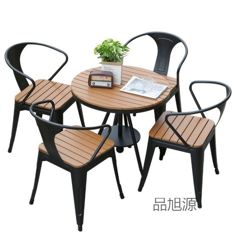 Anti-corrosive wood balcony tables and chairs outdoor leisure villa coffee milk tea shop courtyard waterproof plastic wood tables and chairs combination kit