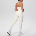 pure color brushed beautiful back tight strap halterflap pocket pants yoga suit sports running fitness two-piece set