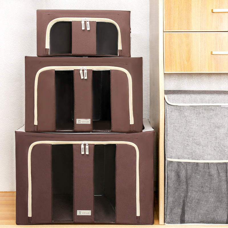 Household thickened Oxford cloth storage box Fabric foldable clothing quilt toy makeup dust-proof steel frame Baina box