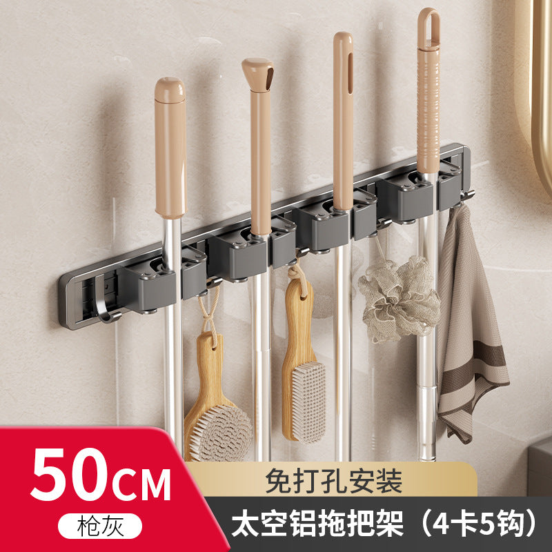 Powerful mop clip Wall hanging mop hook Fixed buckle artifact No punching toilet Bathroom storage broom rack