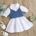 new product girl fashion style socialite pure color short-sleeved patchwork petticoat tie back denim camisole suit