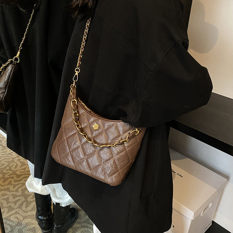 Rhombus chain bag women's 2023 new trendy fashion retro underarm bag niche texture shoulder bag crossbody bag