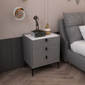 Ready-to-ship, modern, minimalist faux leather bedside table with three drawers, italian-style high-end, popular bedroom solid wood nightstand