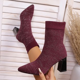 autumn new arrival: plus size chunky heel flyknit boots for women (sizes 36-43) - perfect for cross-border e-commerce, , and  dropshipping