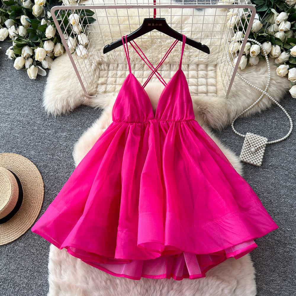 Dopamine dress: yellow cami dress for women, summer korean style v-neck backless tie-up a-line dress, slimming vacation style