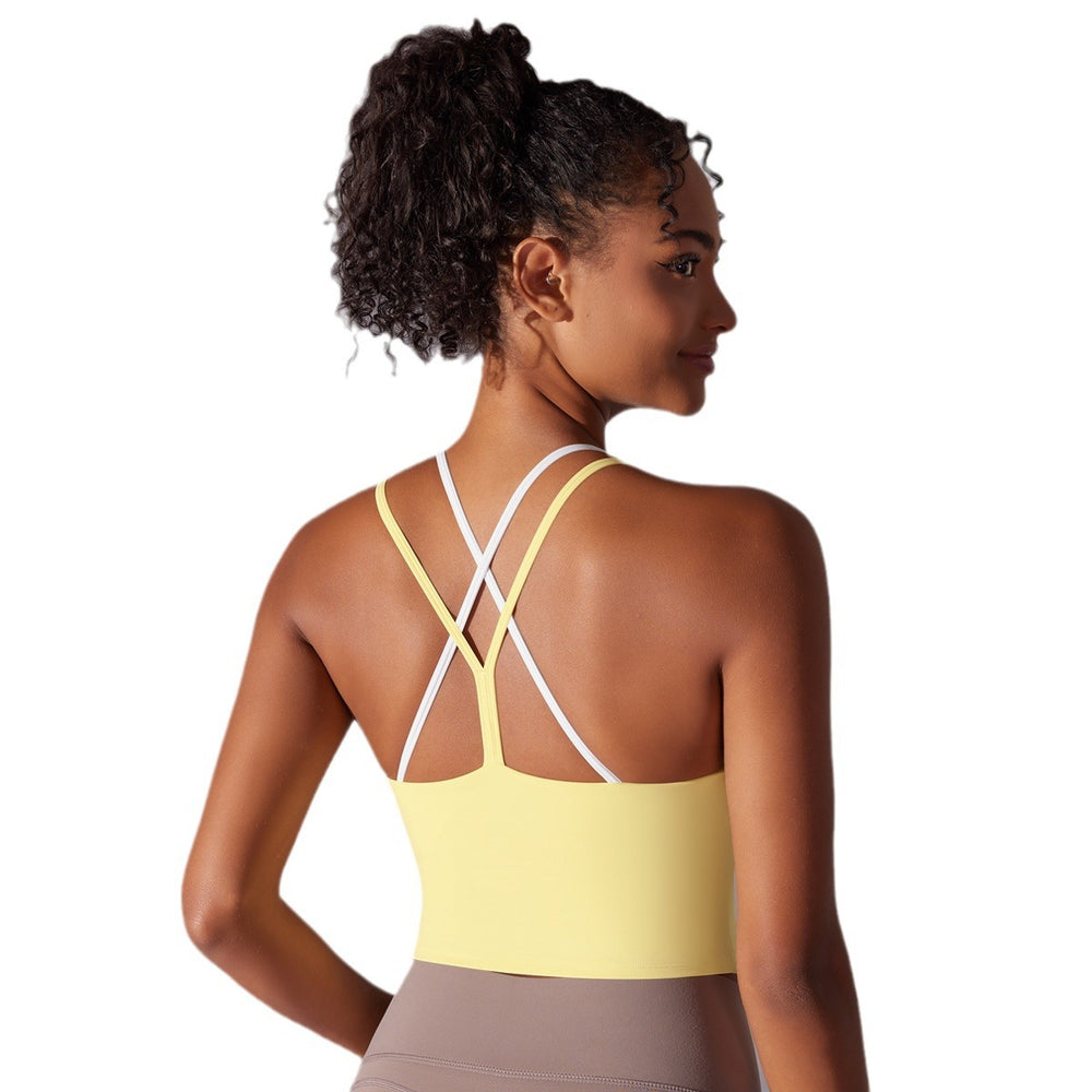New arrival nude suspender beautiful back sports intimatesfake two-piece all-in-one coaster yoga bra bubble wrap fitness vest women