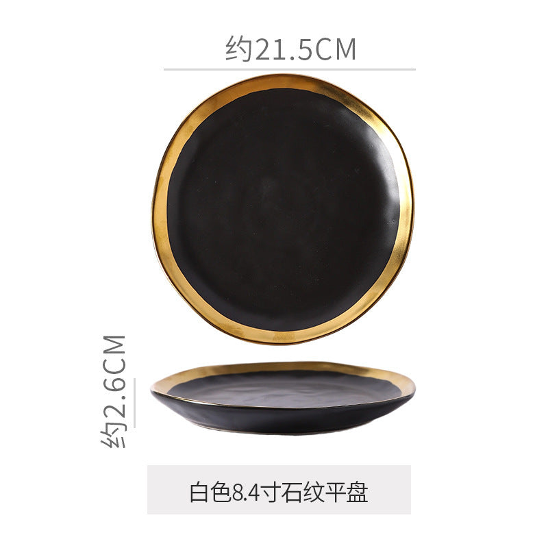 Retro special-shaped ceramic western food steak plate electroplated gold accessible luxury style western food salad bowl mug high-looking plate