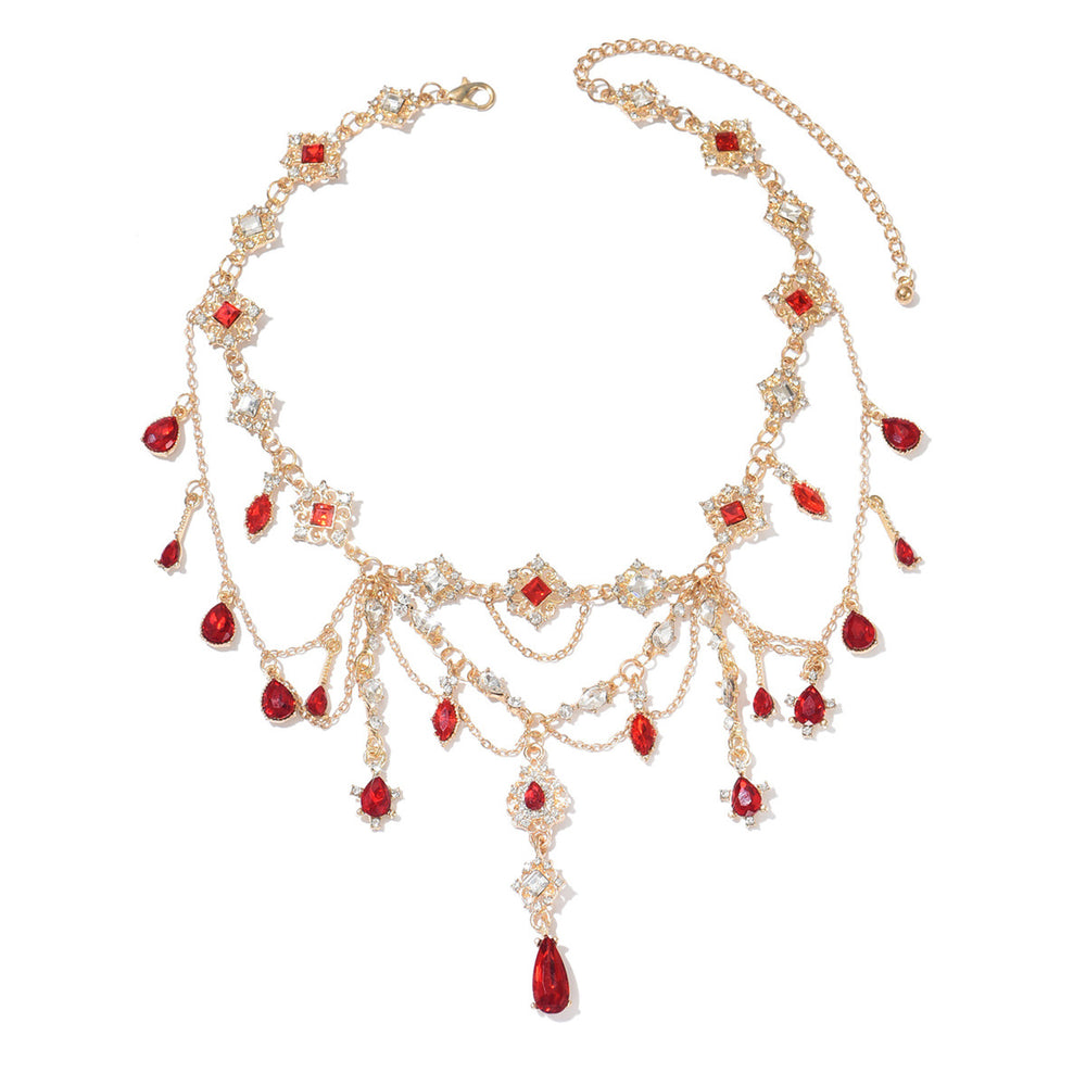 Gothic necklace wholesale cross-border heavy industry tassel red gemstone pendant high-grade retro french layered clavicle chain for women