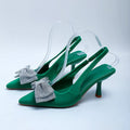 French pointed toe back strap bow rhinestone elastic band high heel sandals women women heels sandals