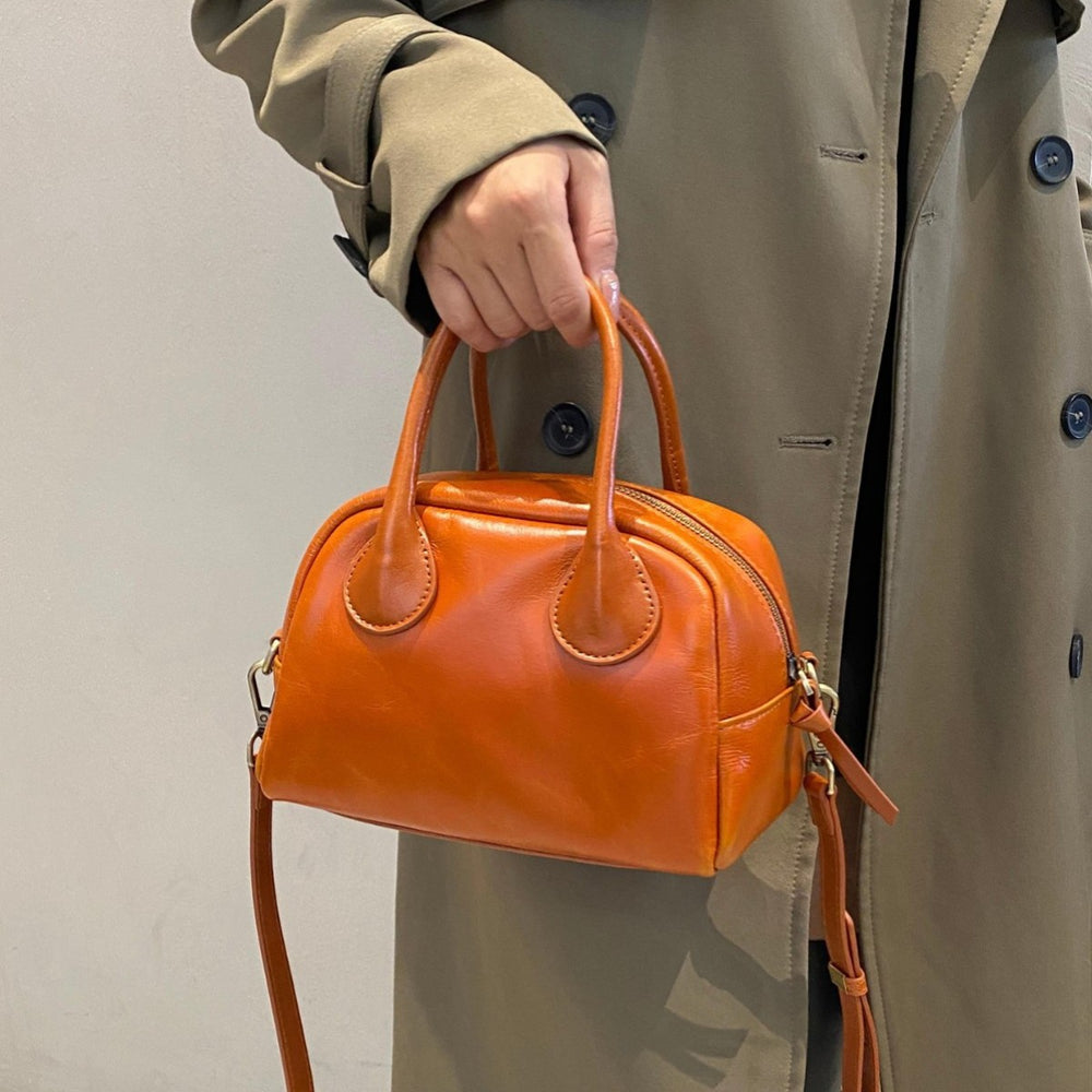 Korean ins genuine leather 2025new arrivalniche style boston bag women's casualeasiest for matchsatchel bag crossbody small square bag